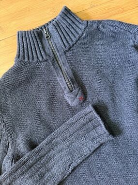 Ralph Lauren Polo Jeans Gray Quarter Zip Sweater | Classic Minimal Knit Unisex